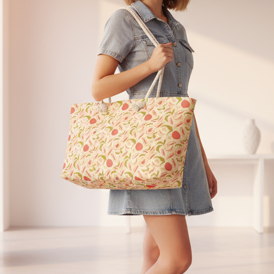 Model with Sparkling Peaches Weekender Bag