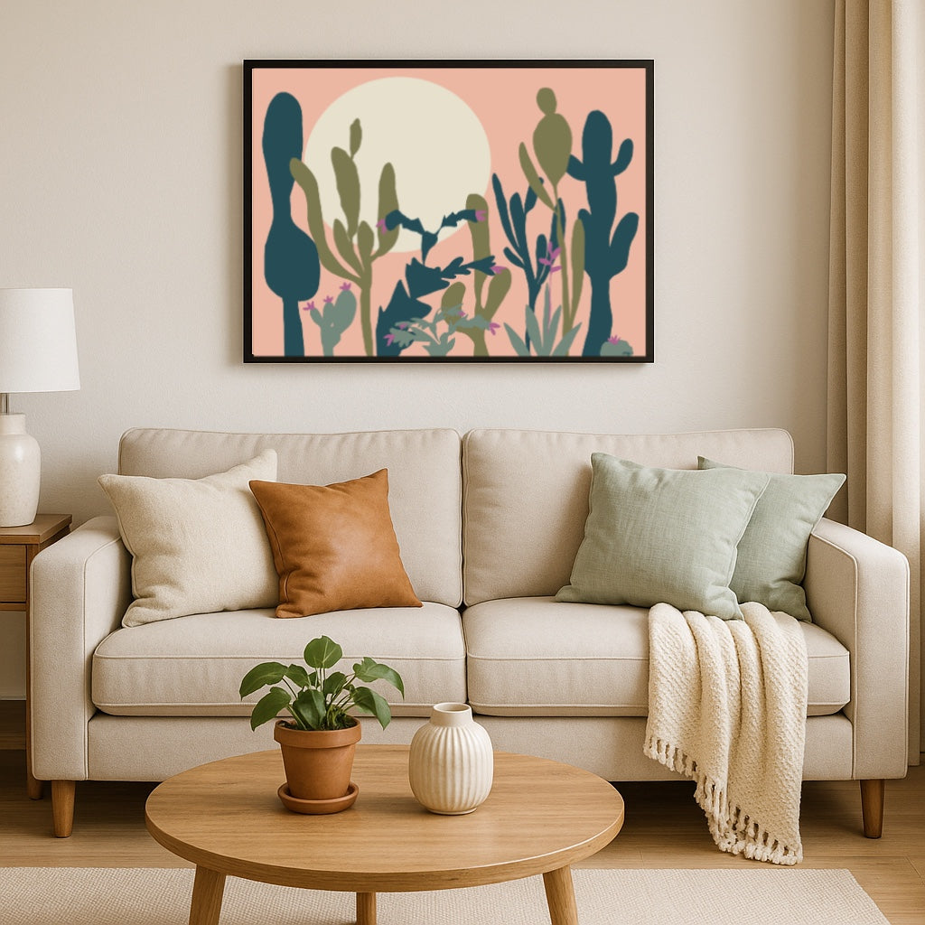 Tactful Cacti. 24” x 32” LARGE Framed canvas.
