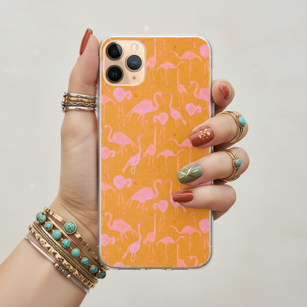 Tropical Flamingos iPhone Clear Case Boho Manicure Mockup