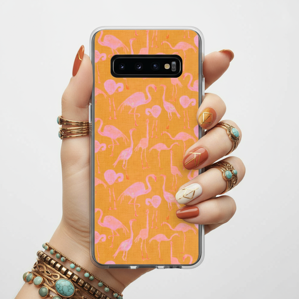 Tropical Flamingos Samsung Case Boho Manicure Mockup