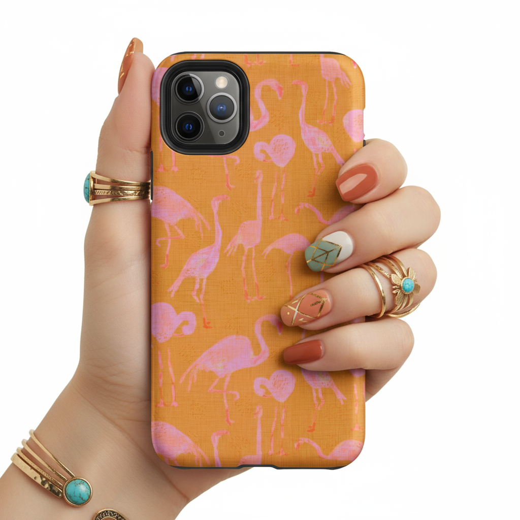 Tropical Flamingos Tough Case Boho Manicure Mockup